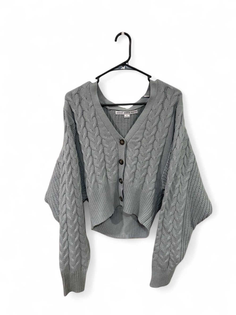 HYFVE Cable Knit Cropped Cardigan - Sage Green